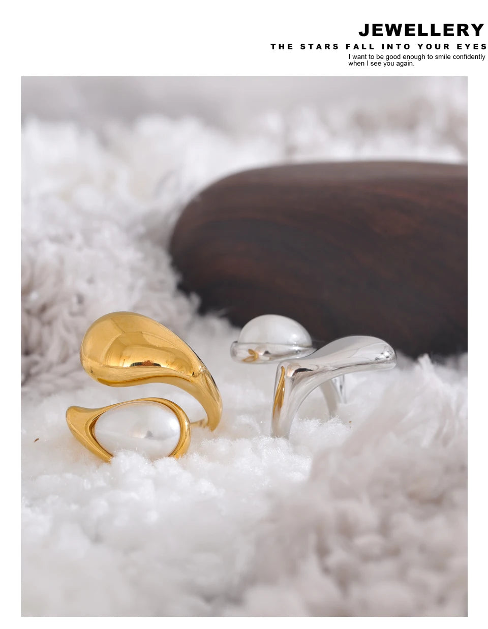 Pearl geometric ring in gold-plated stainless steel with pearl.