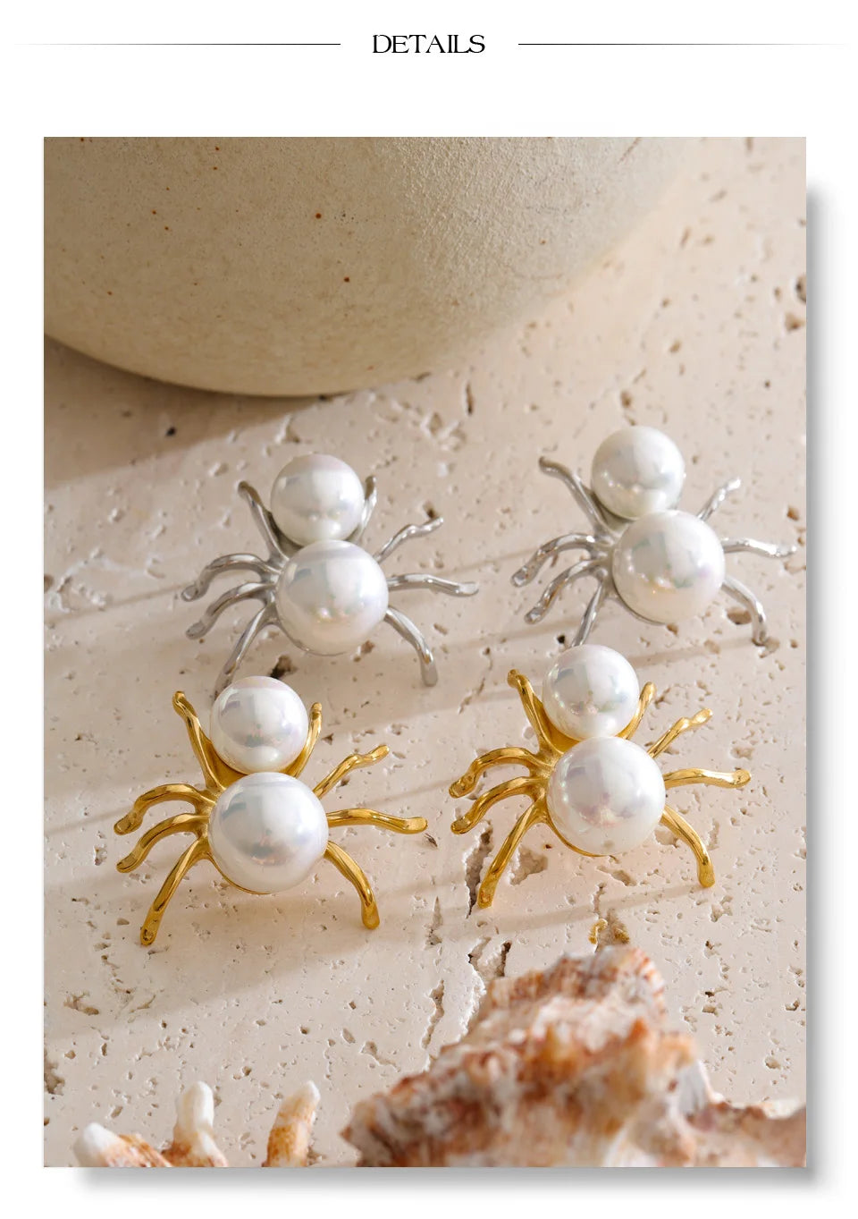 Pearl geometric earrings in gold-plated stainless steel with pearl.