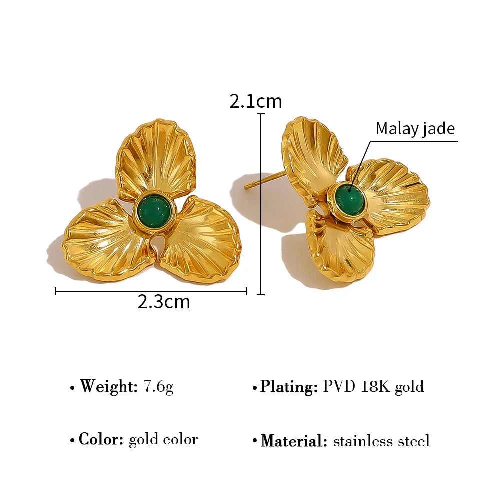 Stud Earrings Floral Vintage Natural Stone — 316L Stainless Steel · PS383