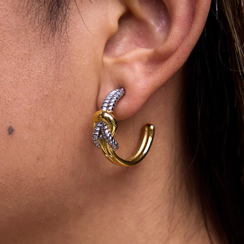 Two-Tone Chunky Hoop Earrings — Stainless Steel · PS114