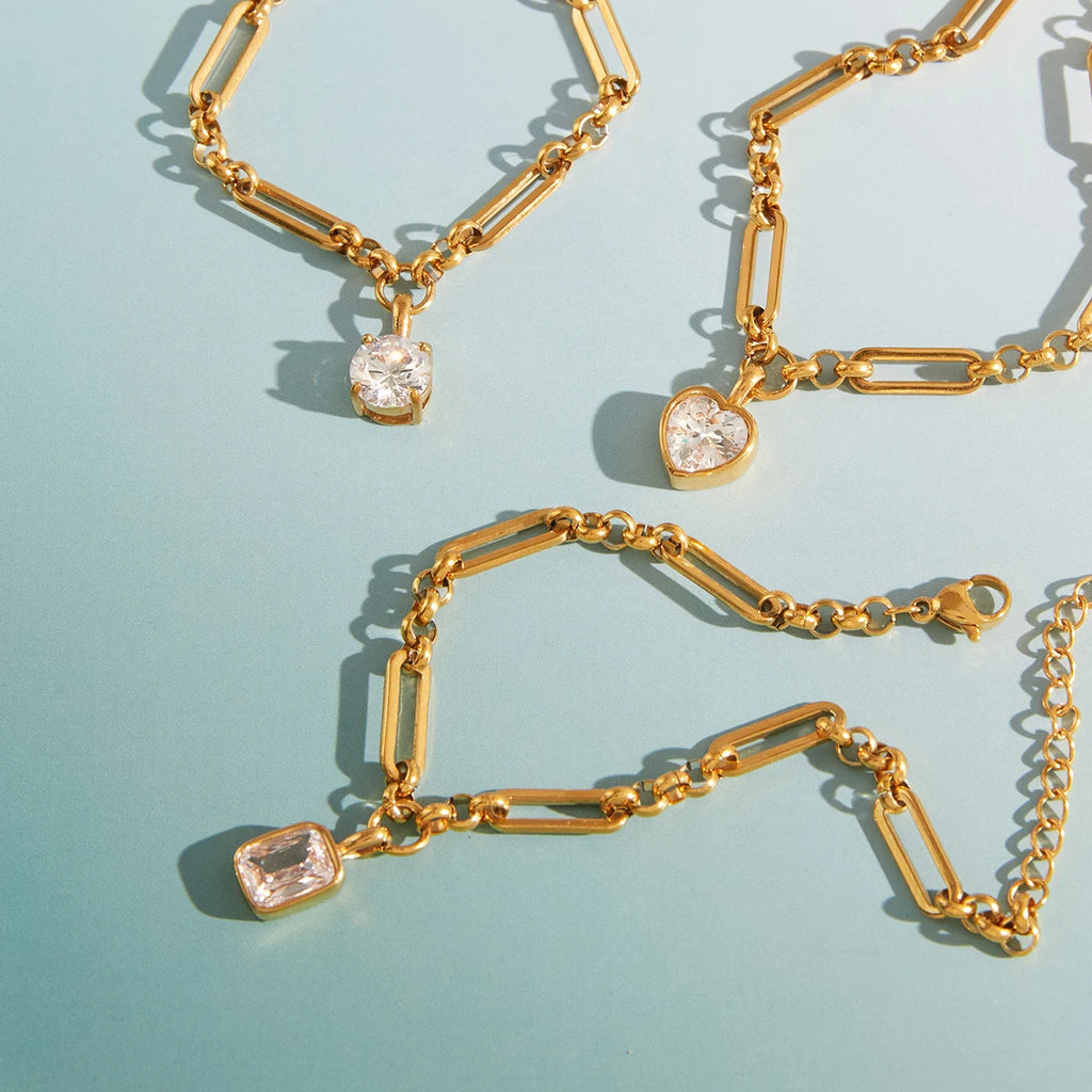 CZ Drop Chain Bracelet Stack — Stainless Steel · PS008