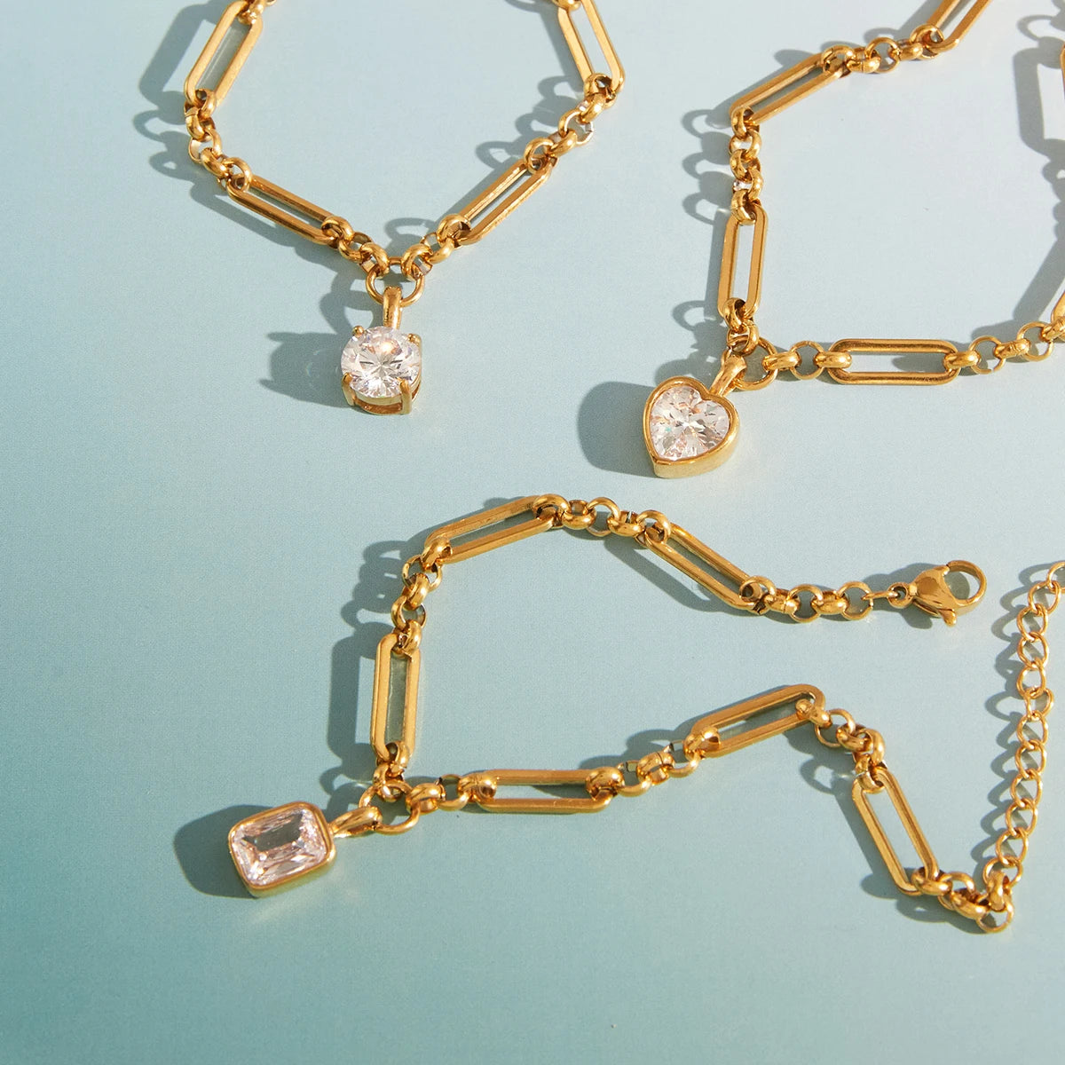 CZ Drop Chain Bracelet Stack — Stainless Steel · PS008