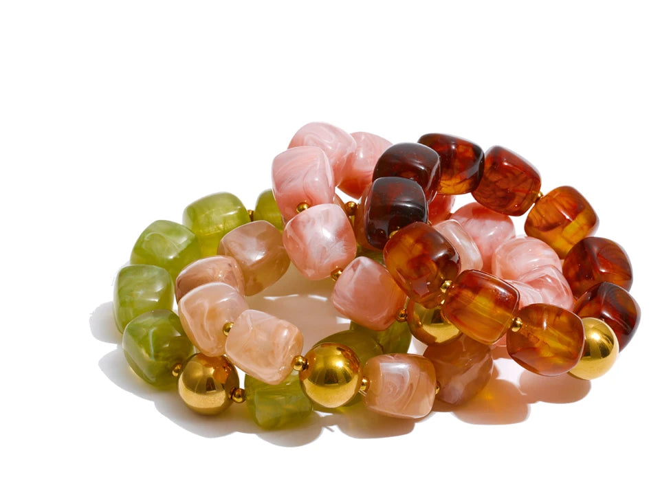 Acrylic Beaded Geometric Necklace — Gold-Plated Stainless Steel with Acrylic · PS2198