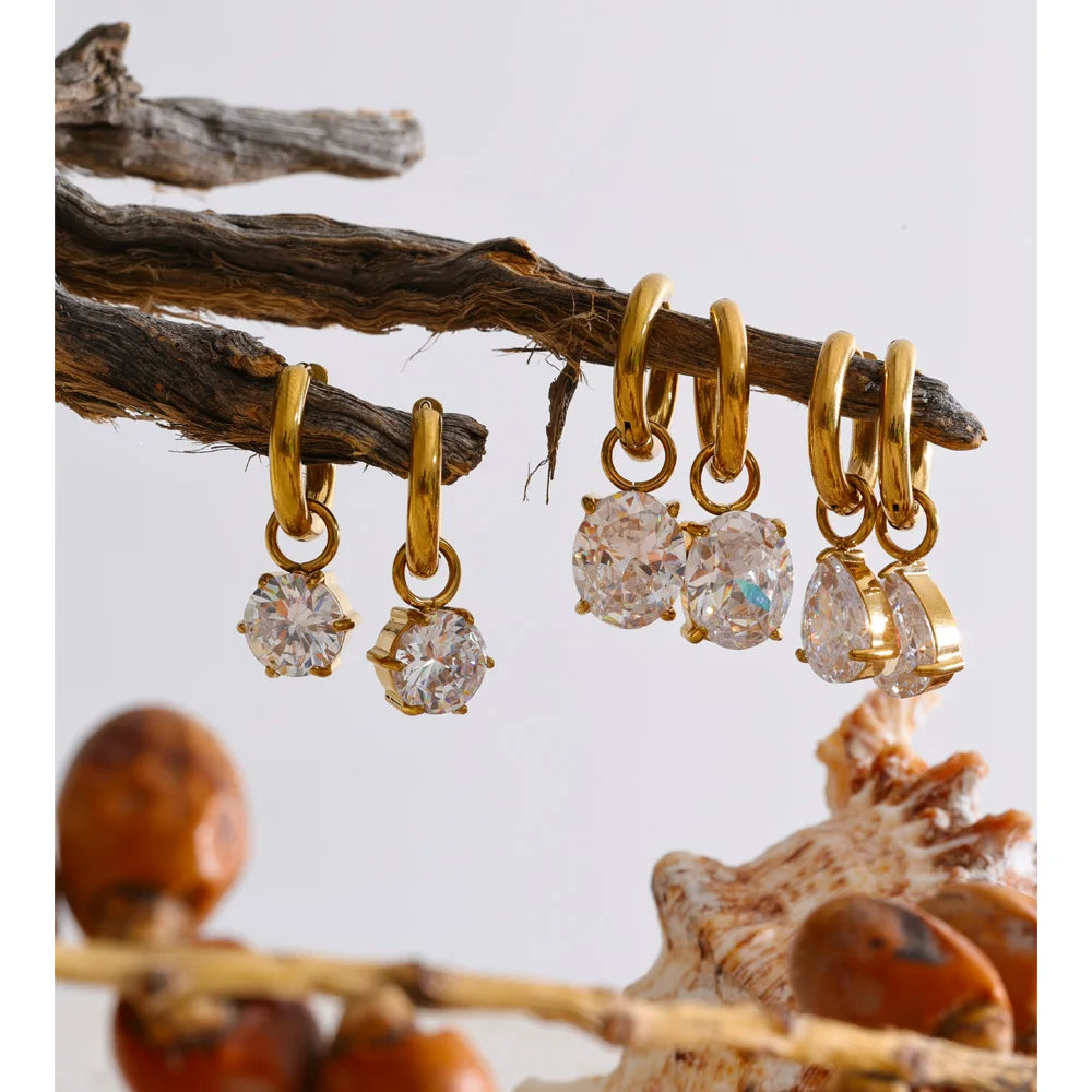 Cubic Zirconia Geometric Earrings — Gold-Plated Stainless Steel with Cubic Zirconia · PS1881