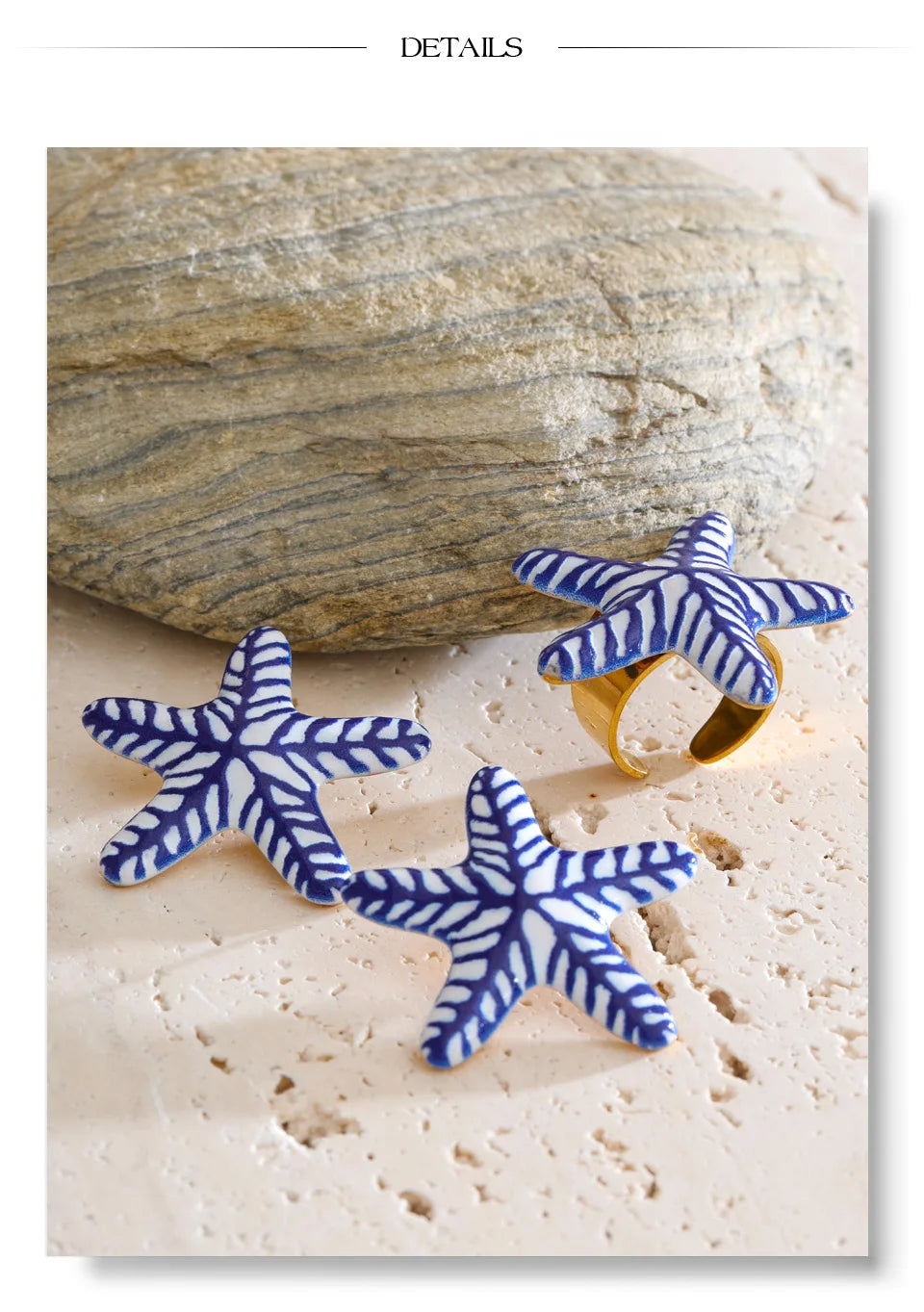 Blue star geometric earrings in gold-plated stainless steel.