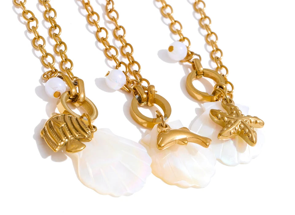 Shell Star Geometric Bracelet — Gold-Plated Stainless Steel with Shell · PS2251