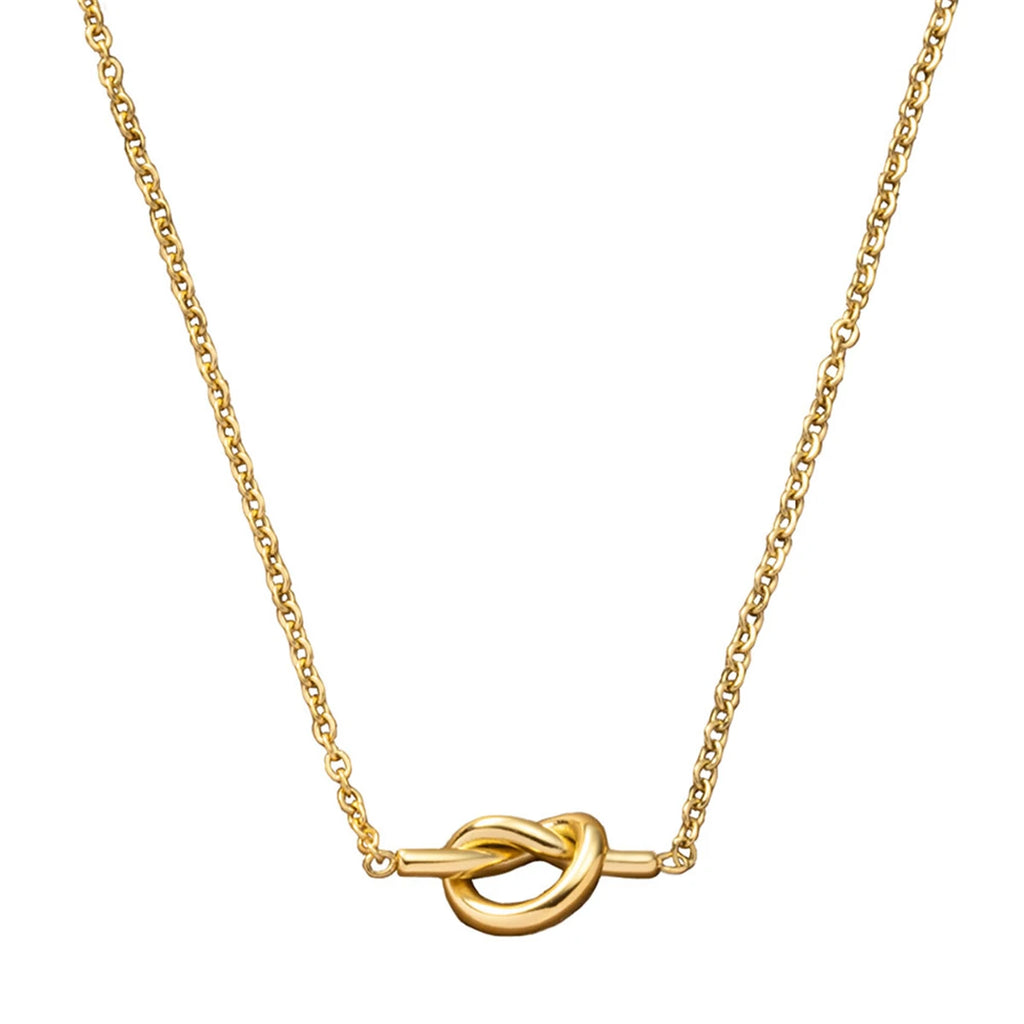Crowd Lover Knot Heart shaped Pendant Necklace, Women's Titanium Steel Plated 18K Gold Popular Collar Chain