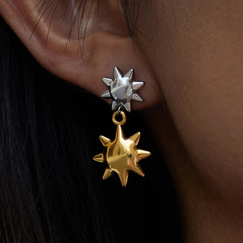 Two-Tone Sun Earrings — Stainless Steel · PS371