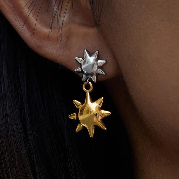Two-Tone Sun Earrings — Stainless Steel · PS371