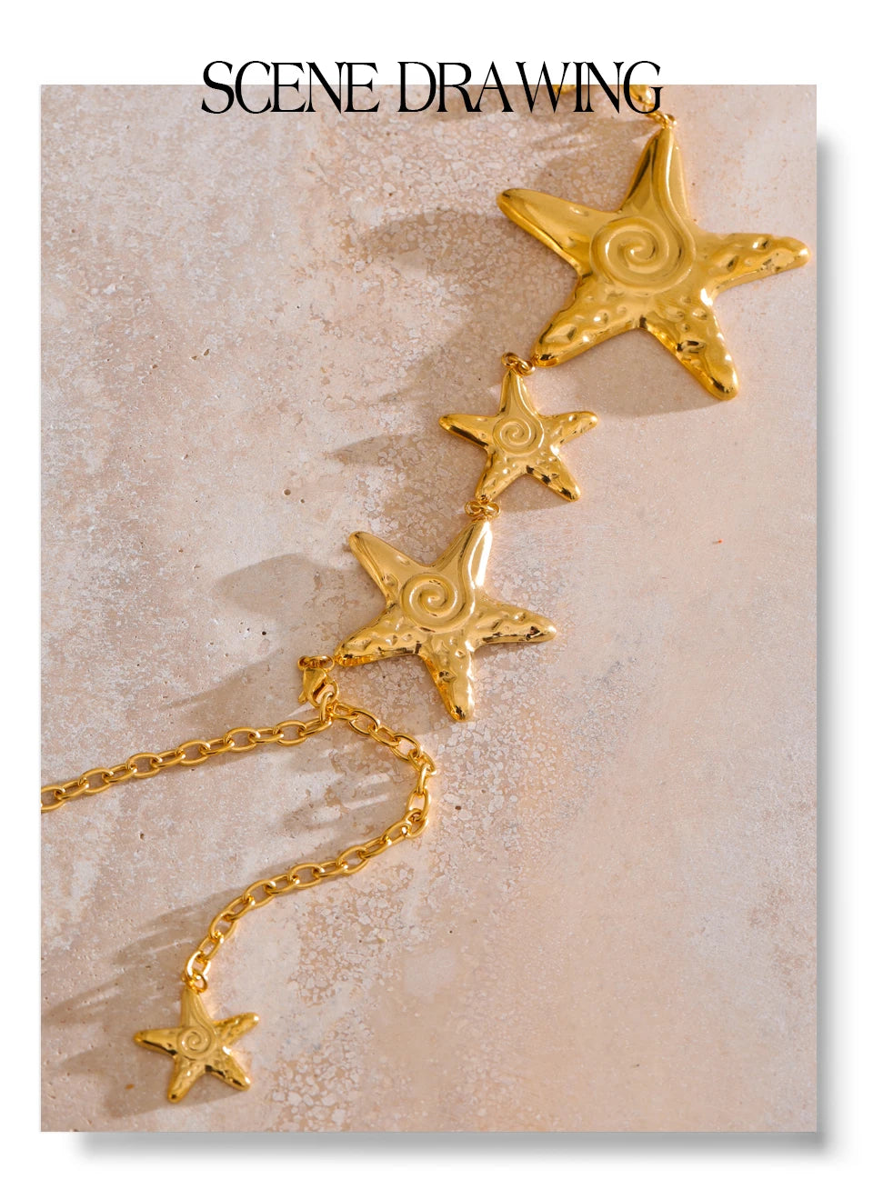 Star chain necklace in gold-plated stainless steel.