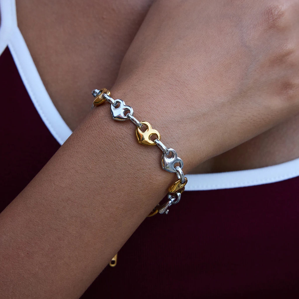 Two-Tone Heart Link Bracelet — Stainless Steel · PS361