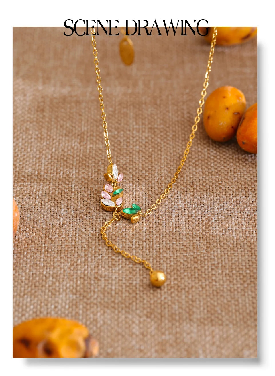 Cubic zirconia necklace in gold-plated stainless steel with cubic zirconia.