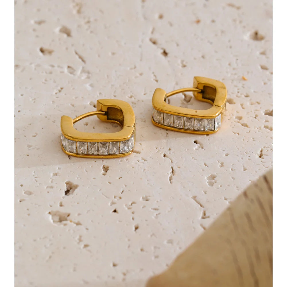 Cubic Zirconia Heart Earrings — Gold-Plated Stainless Steel with Cubic Zirconia · PS1246