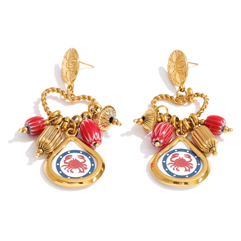 Enamel Heart Geometric Earrings — Gold-Plated Stainless Steel with Enamel · PS1026