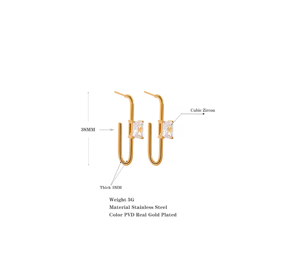 Black cubic zirconia geometric earrings in 18K gold-plated stainless steel with cubic zirconia.