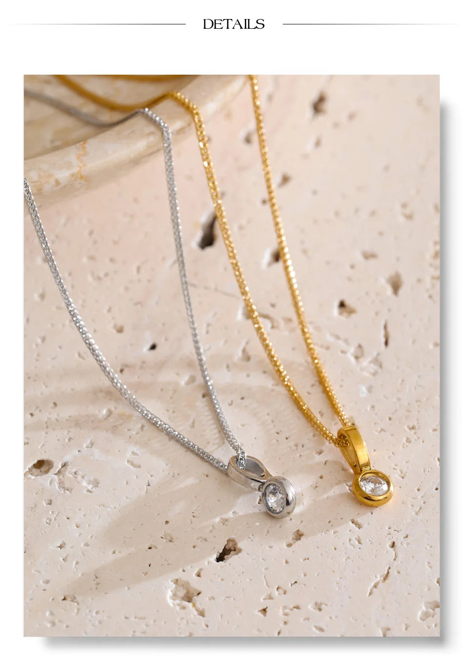 Cubic zirconia geometric necklace in gold-plated stainless steel with cubic zirconia.