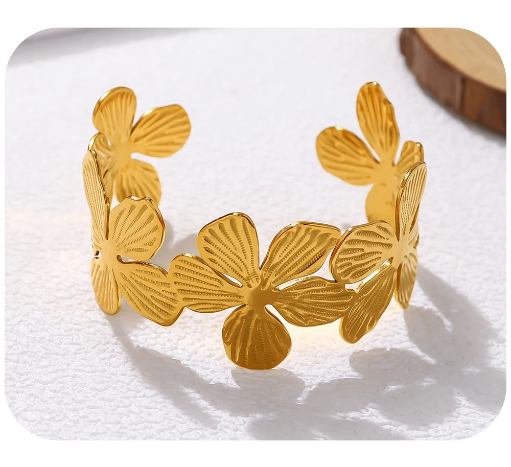 Floral Cuff Bracelet — 316L Stainless Steel · PS452