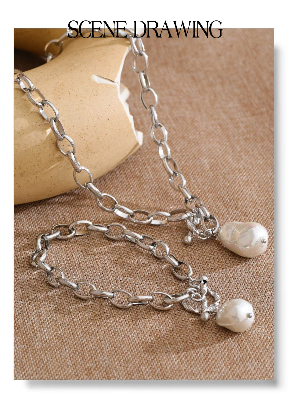 Pearl geometric necklace in gold-plated stainless steel with pearl.