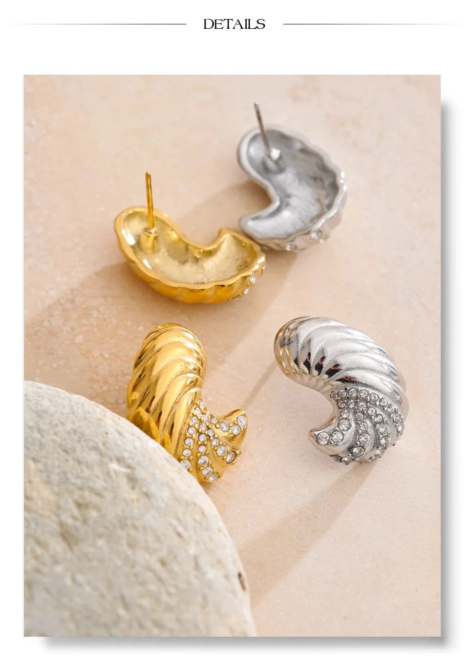 Cubic Zirconia Geometric Earrings — Gold-Plated Stainless Steel with Cubic Zirconia · PS917