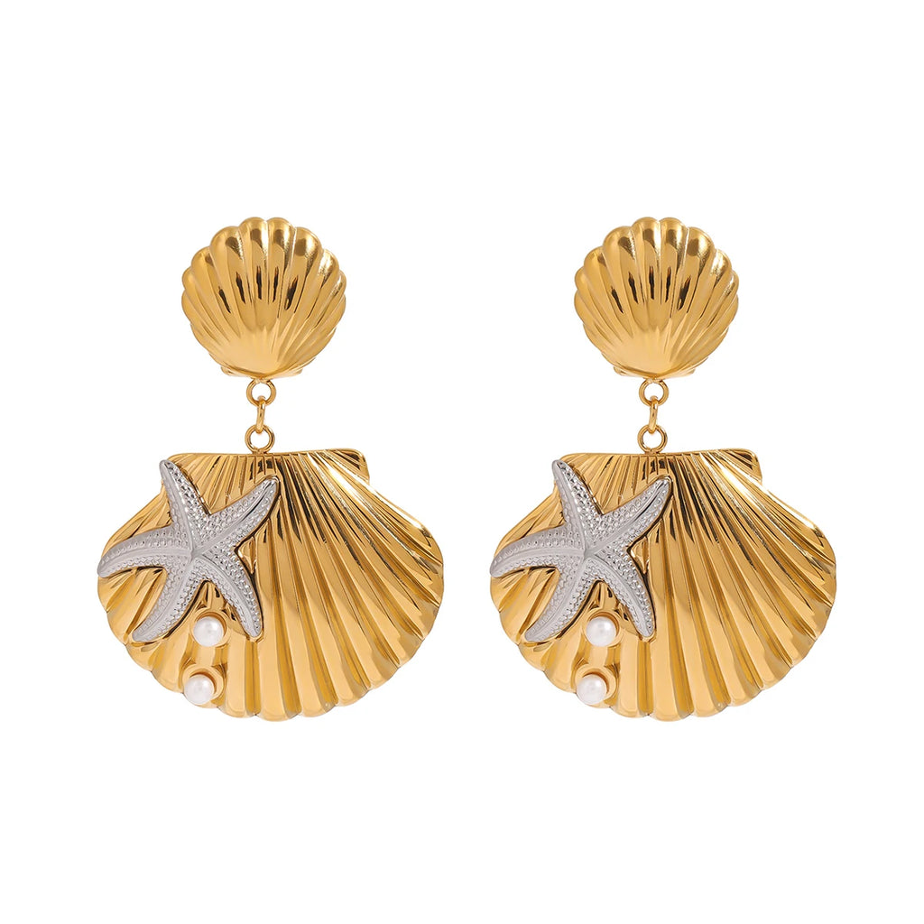 Shell Flower Stud Earrings — Stainless Steel · PS078