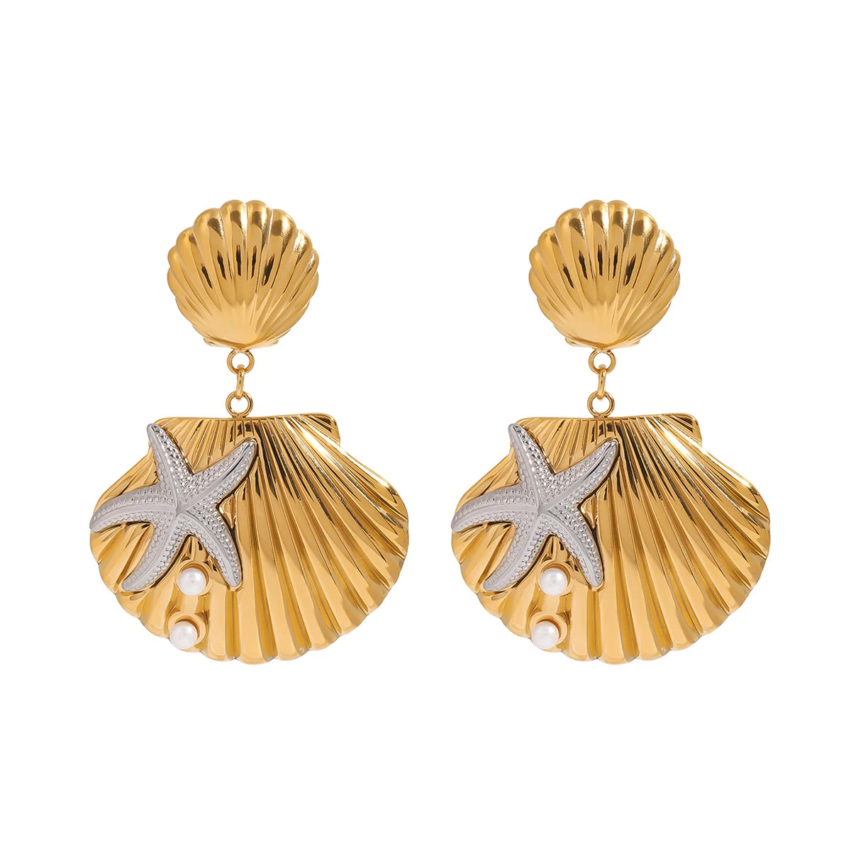 Shell Flower Stud Earrings — Stainless Steel · PS078