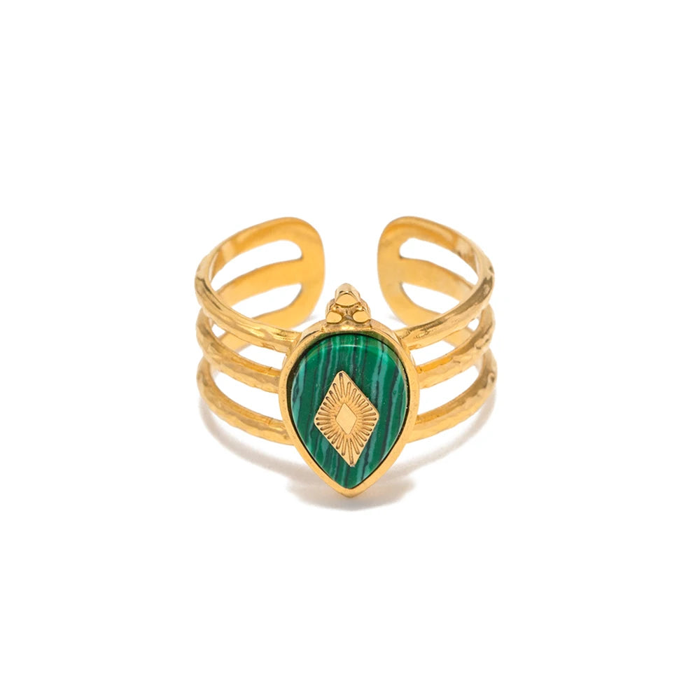 Green Turquoise Malachite Ring — Stainless Steel · PS310