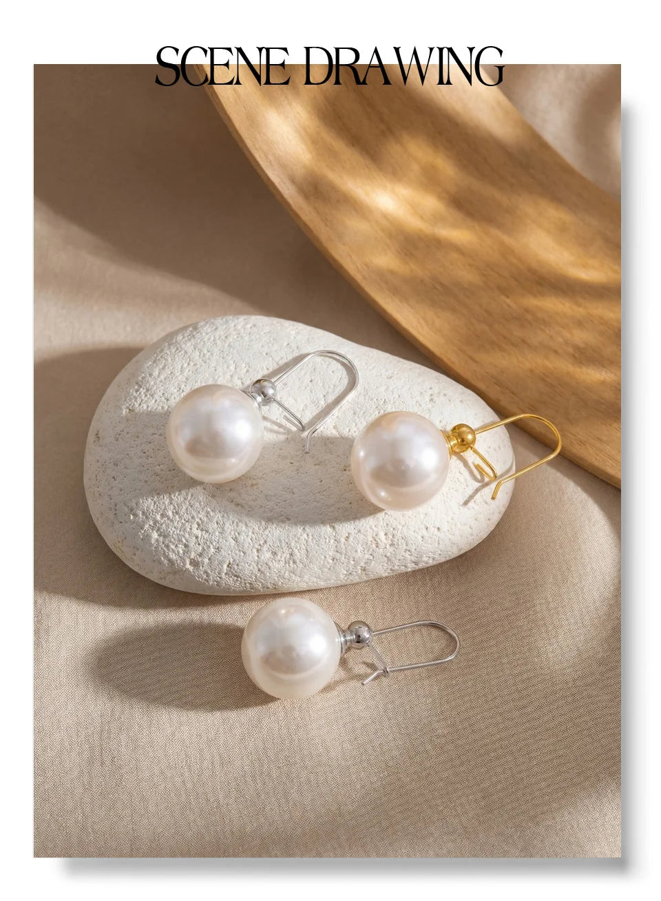 Pearl geometric earrings in gold-plated stainless steel with pearl.