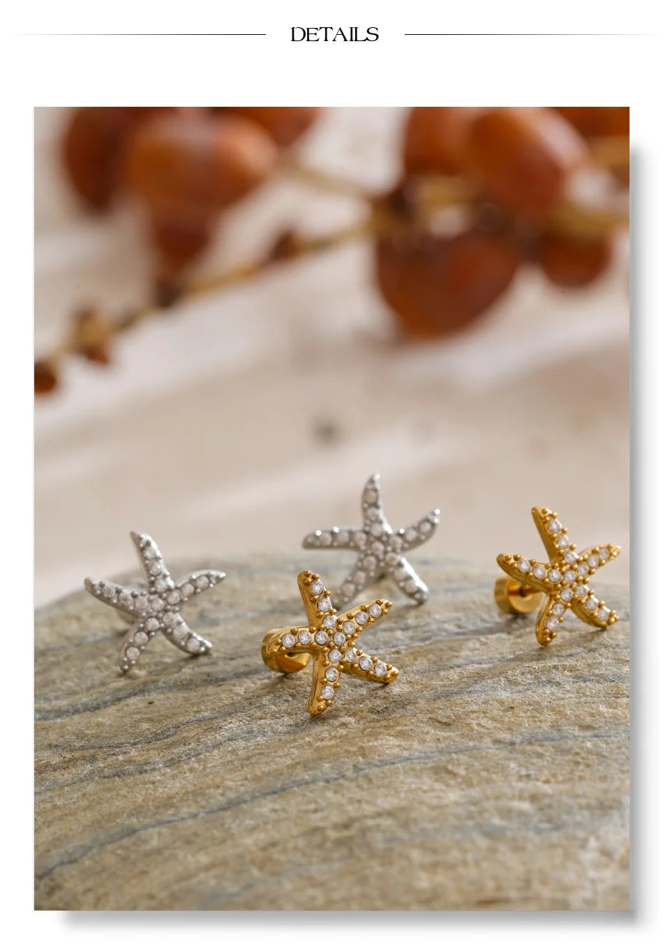 Cubic Zirconia Star Earrings — Gold-Plated Stainless Steel with Cubic Zirconia · PS1525