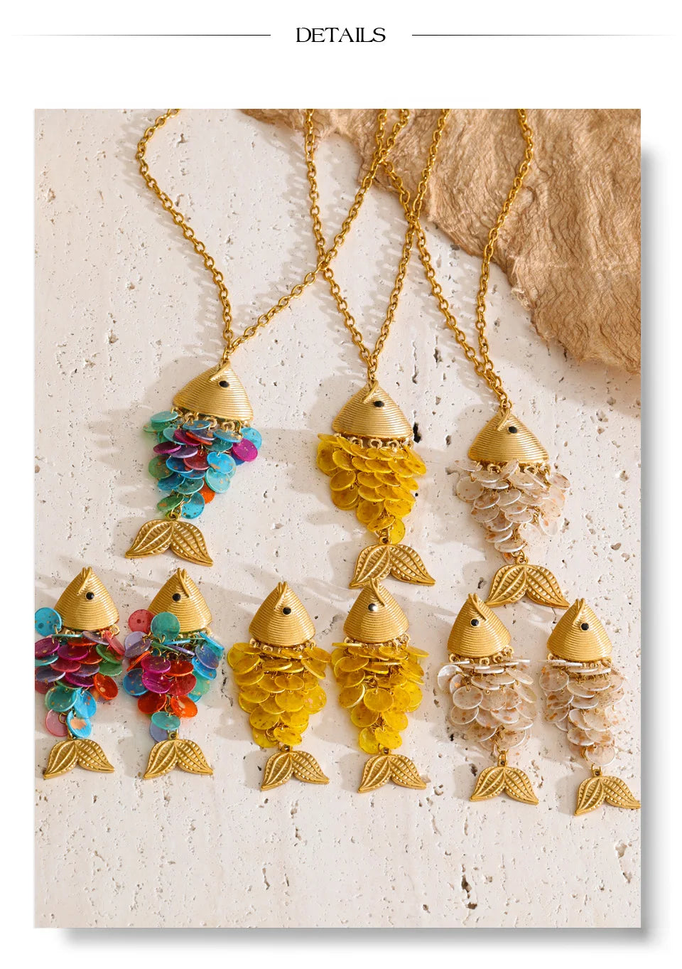 Resin multi-color geometric earrings in gold-plated stainless steel with resin.