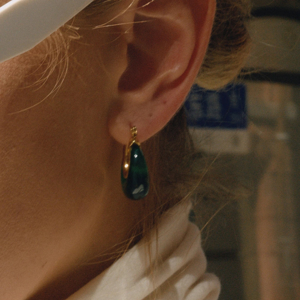 Deep Green Resin C Earrings — Stainless Steel · PS299