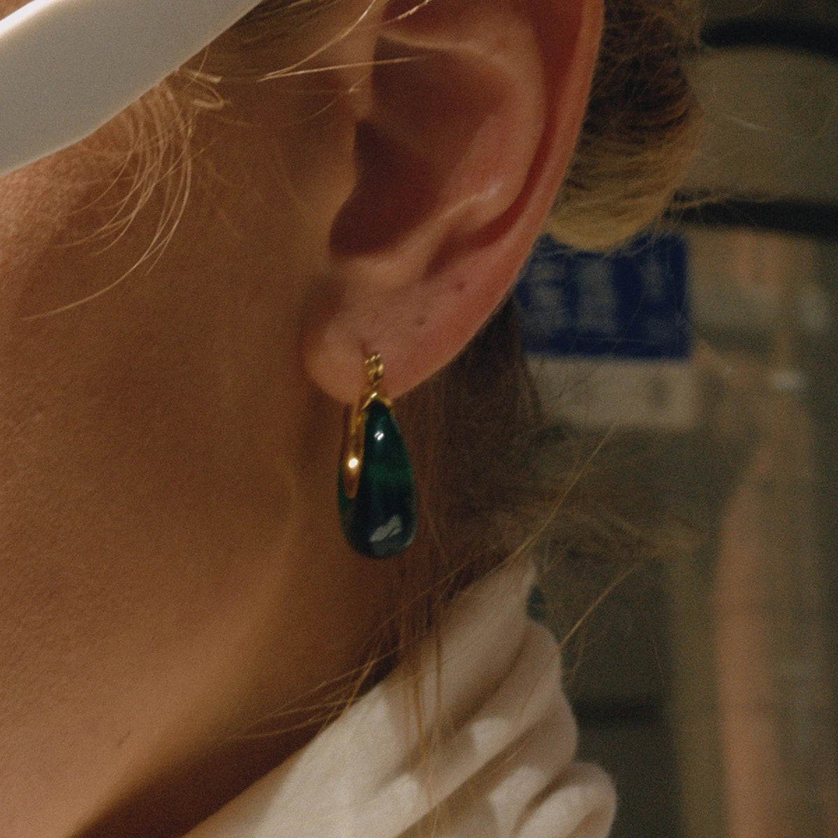 Deep Green Resin C Earrings — Stainless Steel · PS299