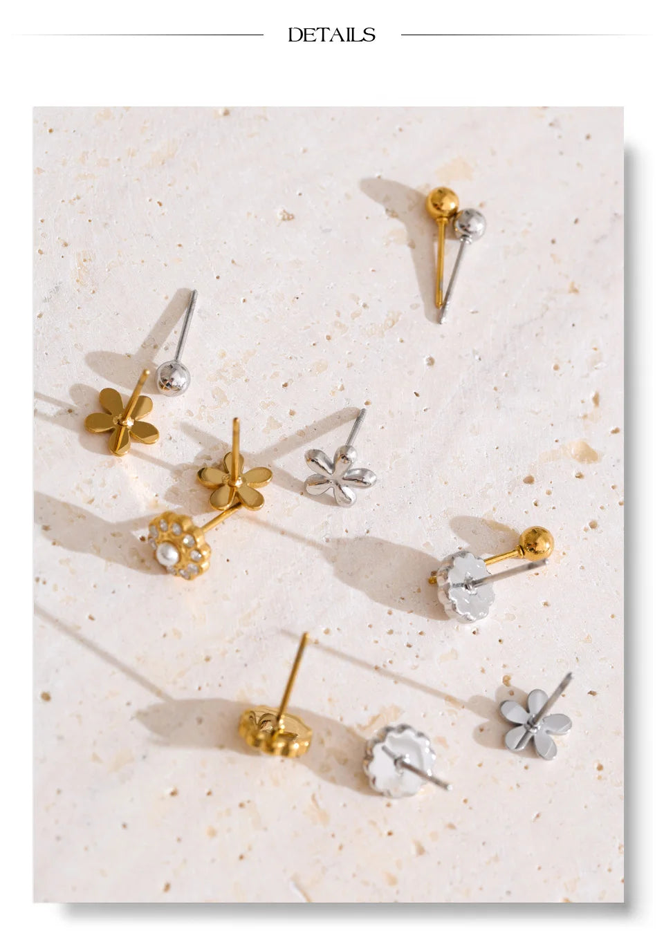 Cubic zirconia flower earrings in gold-plated stainless steel with cubic zirconia.