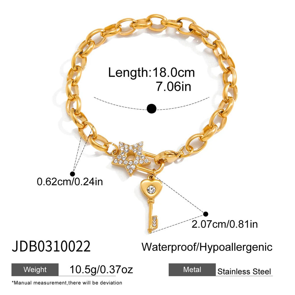 Star Lock Charm Bracelet Stack — Stainless Steel · PS045