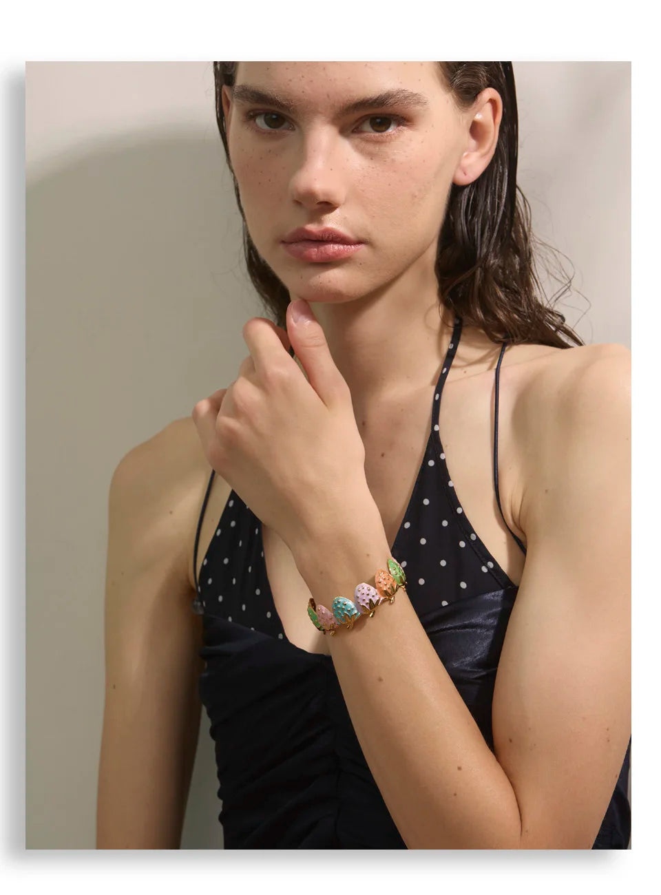 Red Enamel Multi-Color Bracelet — Gold-Plated Stainless Steel with Enamel · PS1601