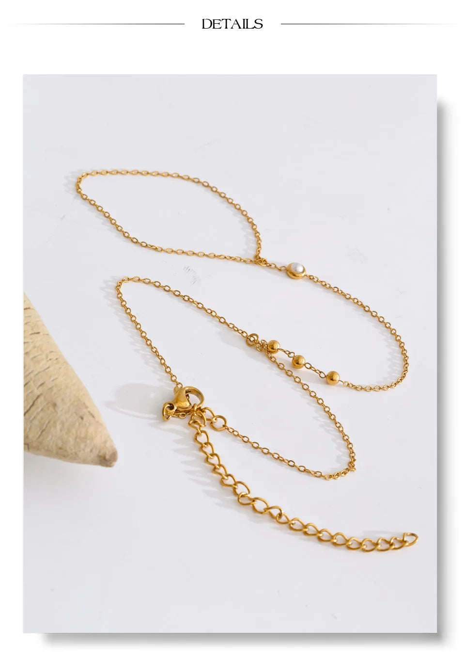 Cubic Zirconia Pearl Geometric Bracelet — Gold-Plated Stainless Steel with Pearl and Cubic Zirconia · PS1349