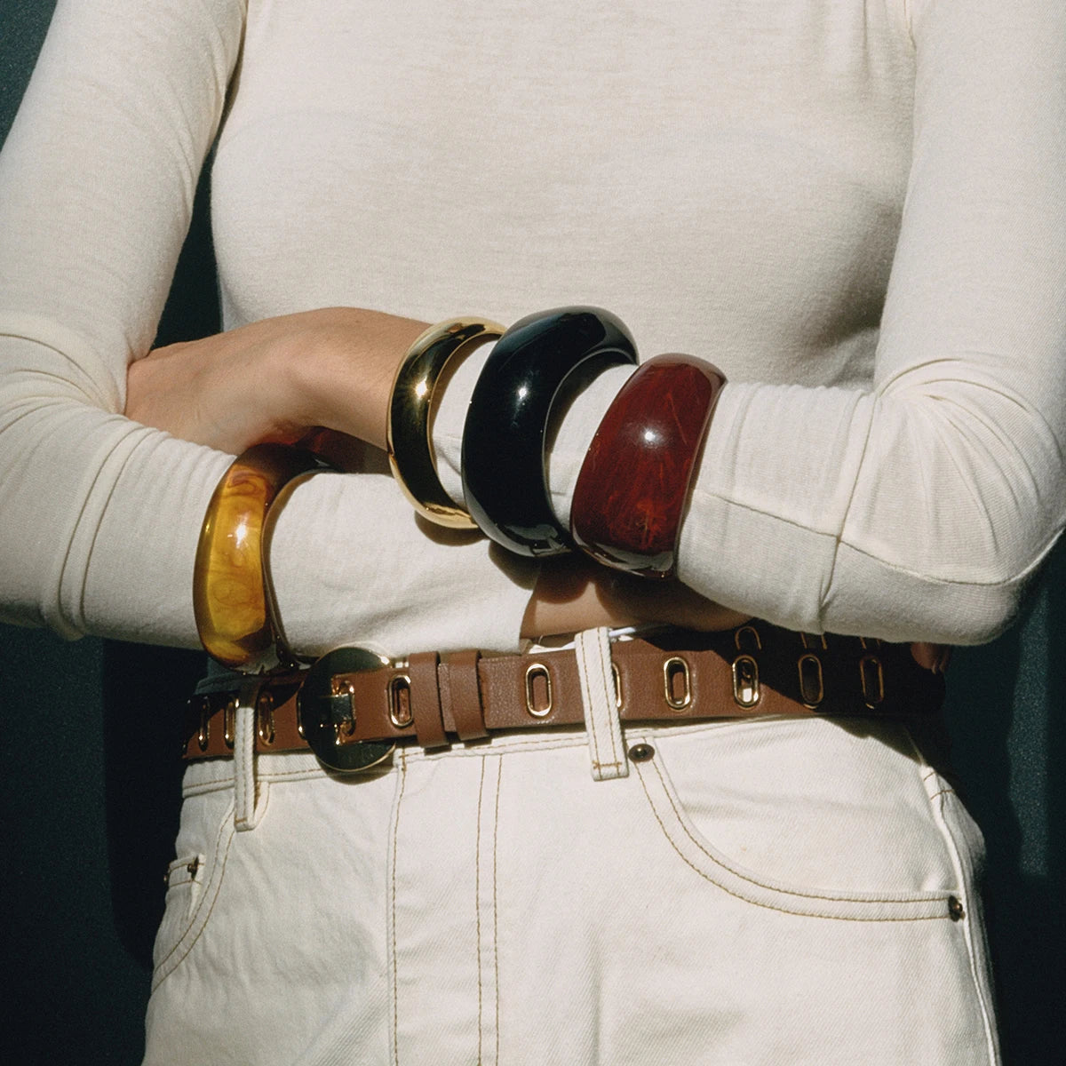 Amber Resin Wide Bracelet — Stainless Steel · PS277
