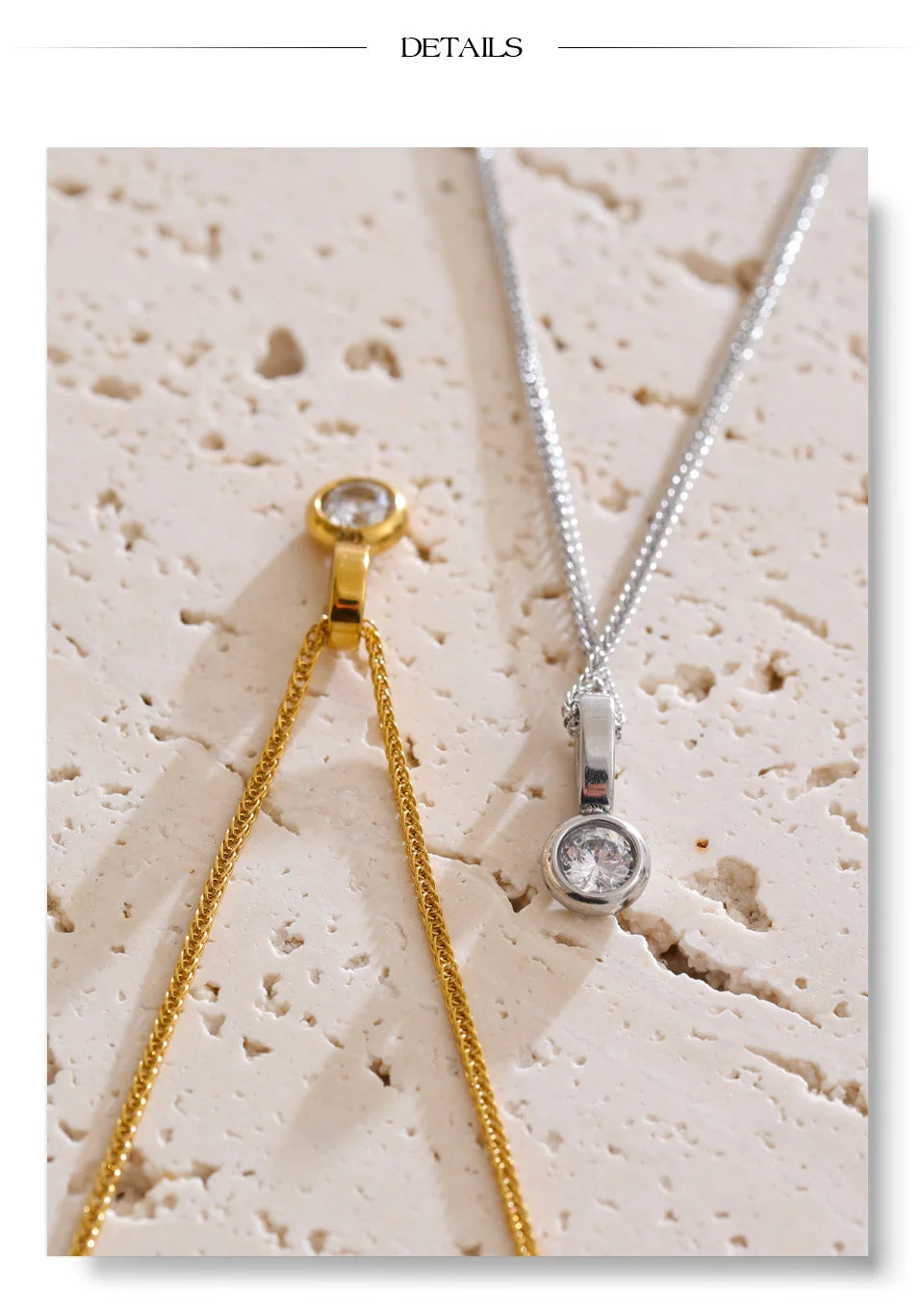 Cubic zirconia geometric necklace in gold-plated stainless steel with cubic zirconia.