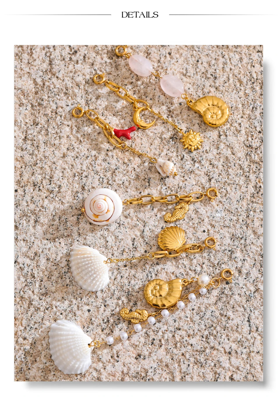 Shell star moon necklace in gold-plated stainless steel with shell.