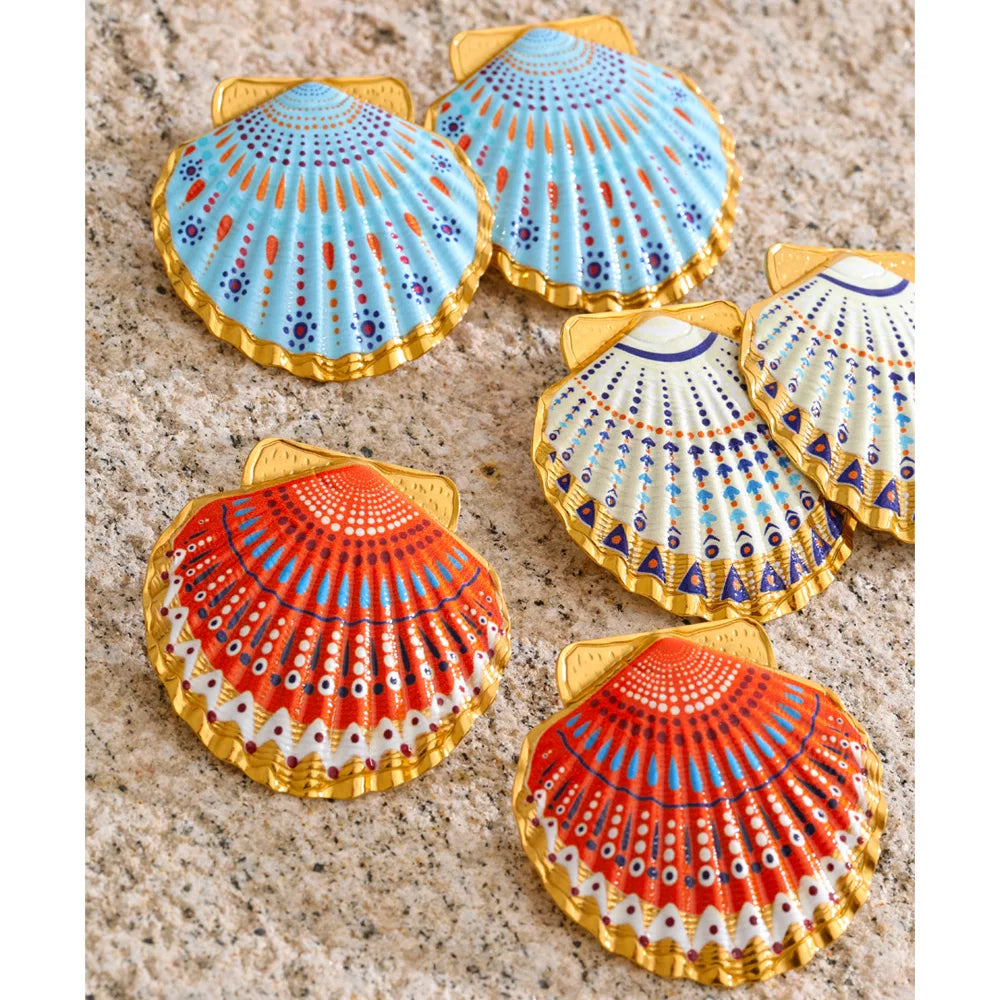 Shell enamel y2k earrings in gold-plated stainless steel with shell and enamel.