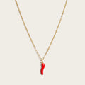 Chain Necklace Enamel Red Hot Pepper Pendant — 316L Stainless Steel · PS474