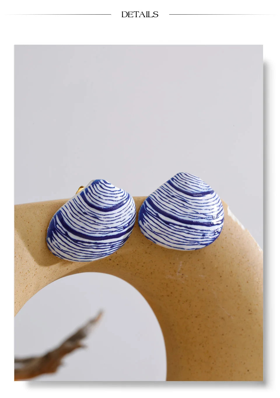 Shell enamel geometric earrings in gold-plated stainless steel with shell and enamel.