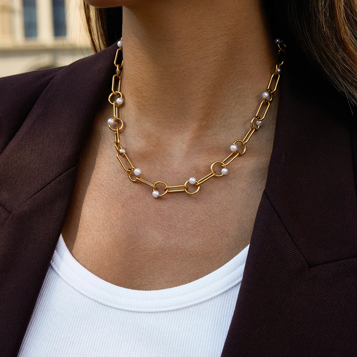 Pearl Choker Necklace — Stainless Steel · PS332