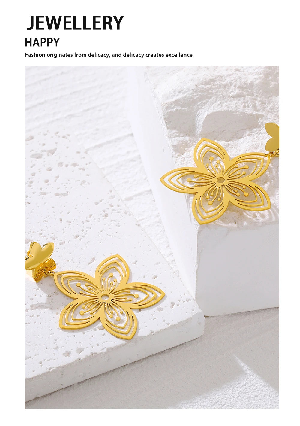 Drop Earrings Vintage Flower Hollow Dangle — 316L Stainless Steel · PS386