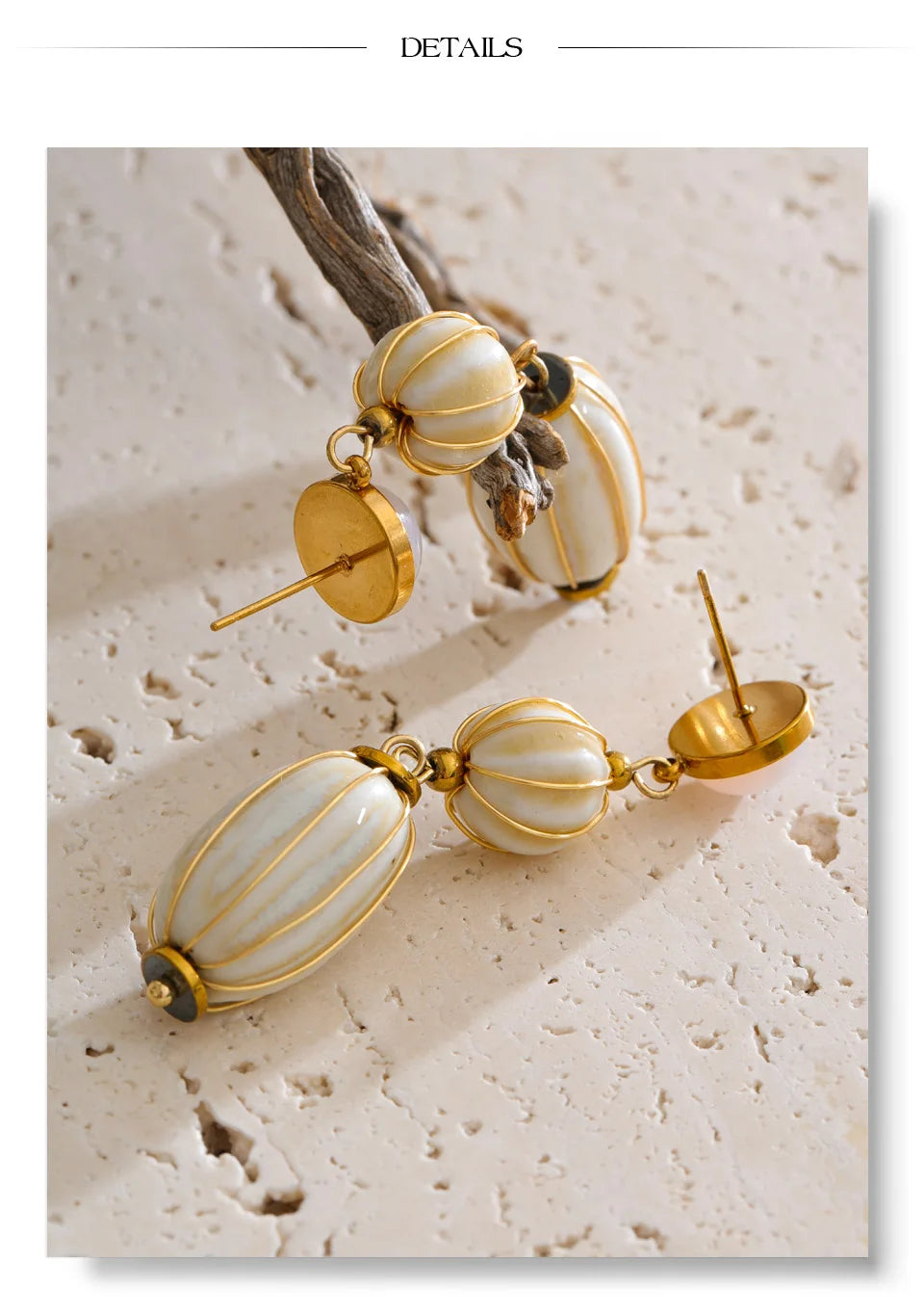 Beaded geometric earrings in gold-plated stainless steel.