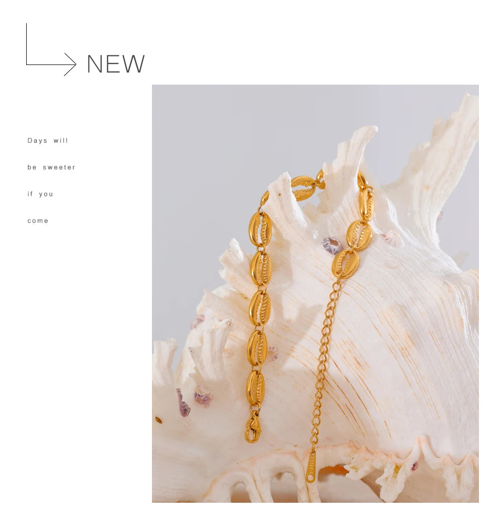 Shell Geometric Bracelet — 18K Gold-Plated Stainless Steel with Shell · PS2299