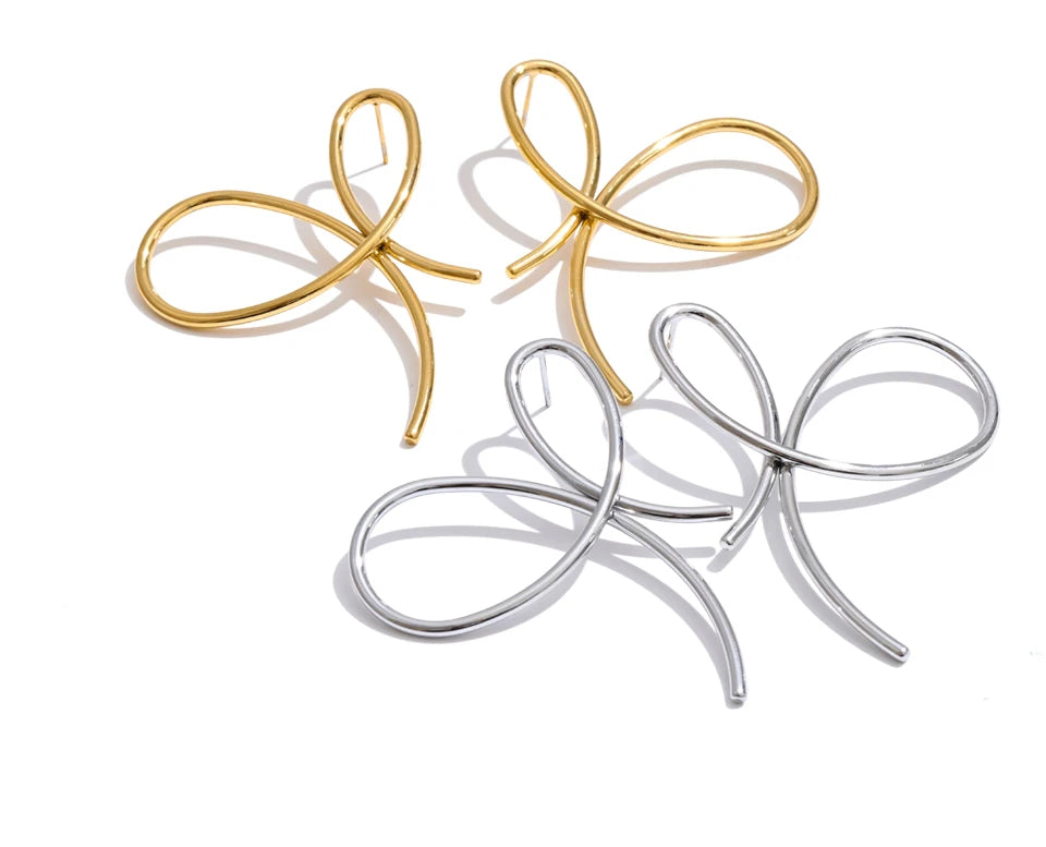 Bow Geometric Earrings — Gold-Plated Stainless Steel · PS1230