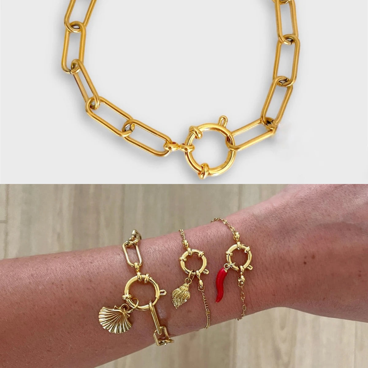 【DIY detachable sailor buckle bracelet】 women's titanium steel furnace vacuum plated 18k gold basic bracelet