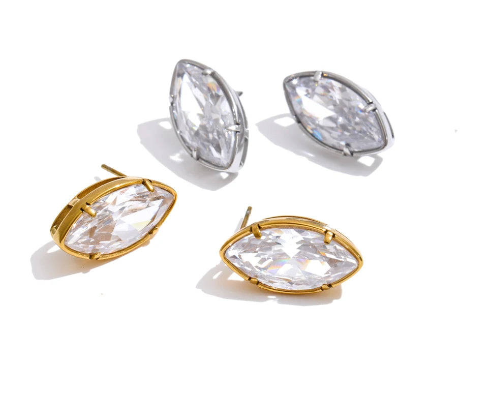 Cubic Zirconia Geometric Earrings — Gold-Plated Stainless Steel with Cubic Zirconia · PS1344