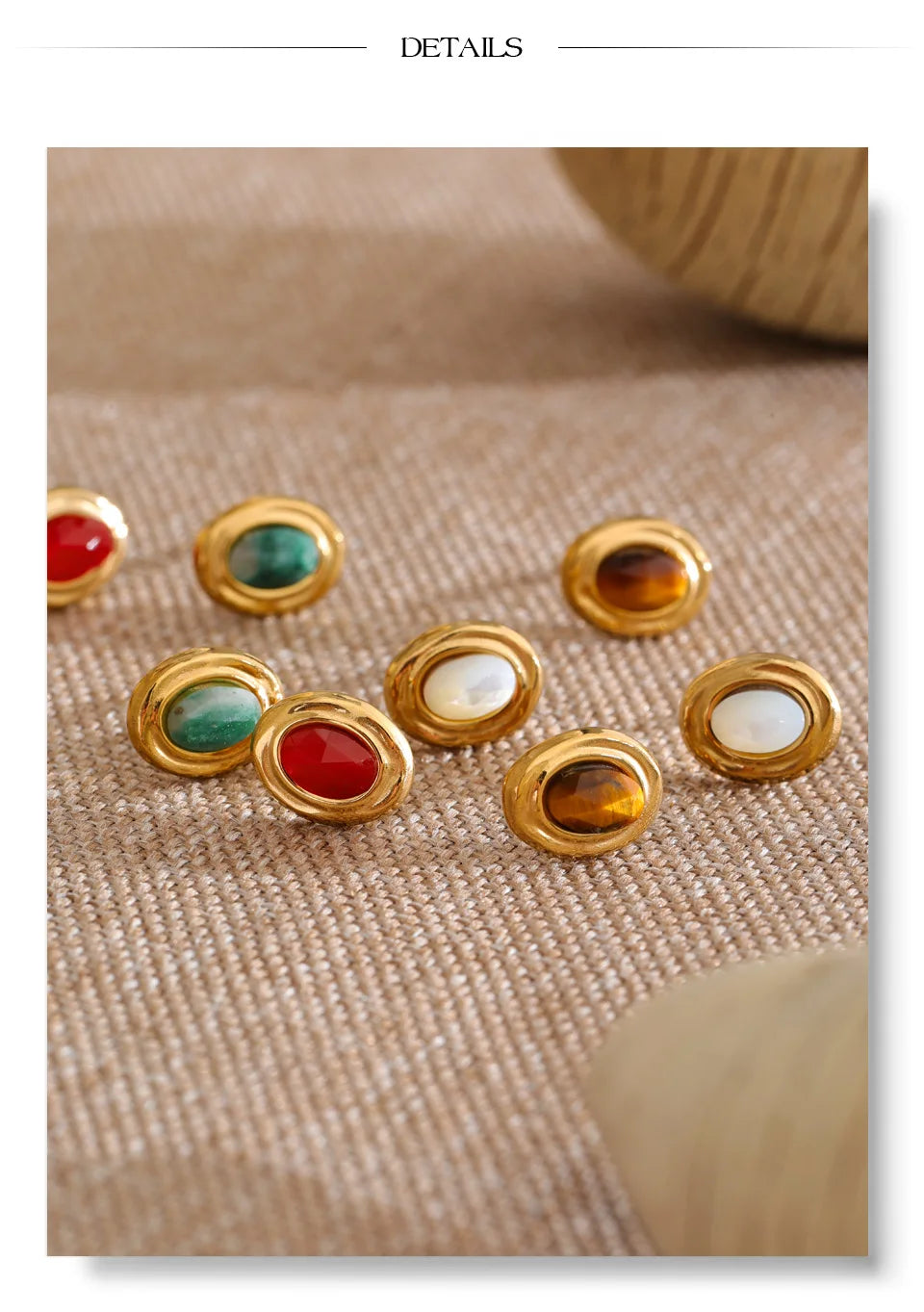 Natural Stone Geometric Earrings — Gold-Plated Stainless Steel with Natural Stone · PS1654