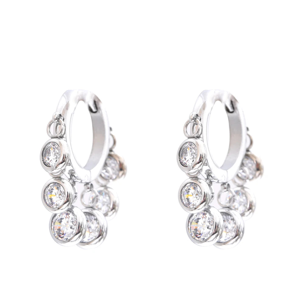Cubic Zirconia Hammered Multi-Color Earrings — Gold-Plated Stainless Steel with Cubic Zirconia · PS2210
